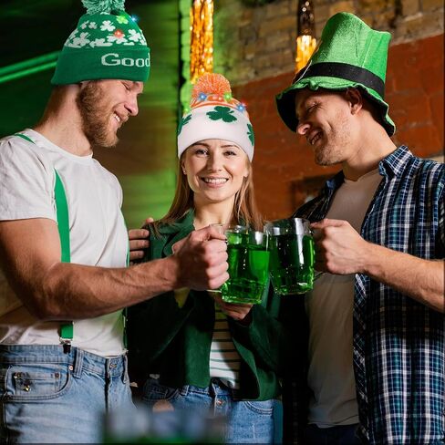 OurWarm 3 Pcs Light up St Patricks Day Hats for Women, Green Beanie Hats for Men Winter Hat, Lucky Irish hat Knit Cap in Saudi Arabia