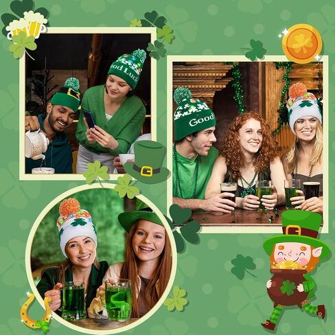 OurWarm 3 Pcs Light up St Patricks Day Hats for Women, Green Beanie Hats for Men Winter Hat, Lucky Irish hat Knit Cap in Saudi Arabia