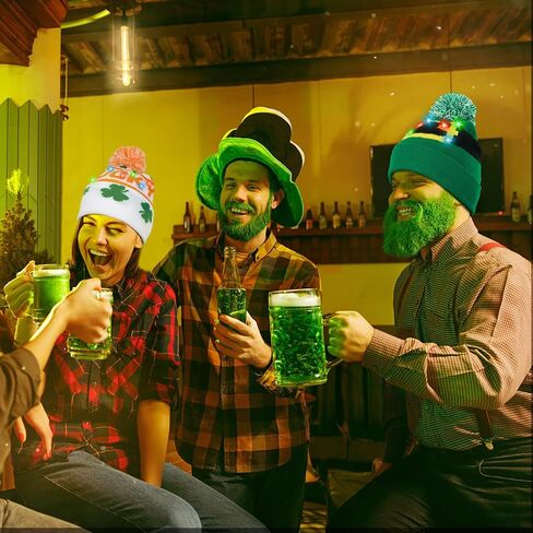 OurWarm 3 Pcs Light up St Patricks Day Hats for Women, Green Beanie Hats for Men Winter Hat, Lucky Irish hat Knit Cap in Saudi Arabia