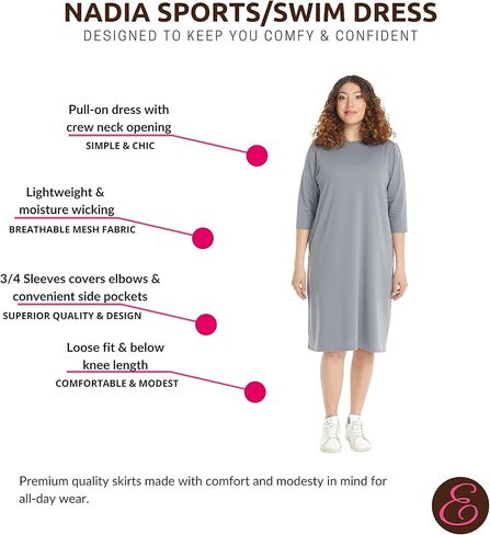 فستان صيفي للسباحة رياضي للسيدات من ESTEEZ - خفيف الوزن - 3/4 كم - نادية in Kuwait