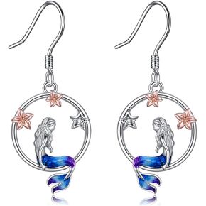 Women Earrings Sterling Silver Cute Mermaid/Colorful Unicorn/Bee/Ladybug/Bird/Heart Small Hoop Earrings Jewelry Birthday Christmas Gifts for Women Teen Girls in Kuwait