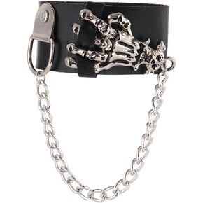 BaBakiak Gothic Leather Bracelet with Finger Bone, Punk Leather Wristband with Skull for Halloween Party, no gemstone in Kuwait