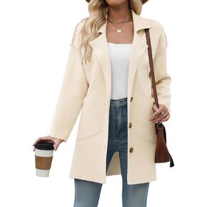 Kenaque 2023 سترة نسائية مفتوحة من الأمام متماسكة كم طويل سترات كبيرة الحجم معاطف شتوية مكتنزة مع جيوب in Kuwait