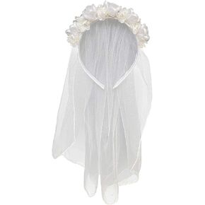 Swea Pea % Lili 18" Veil on Headband w/Flowers, Rhinestones, Pearl Accents H-T43 (White), Medium in Saudi Arabia