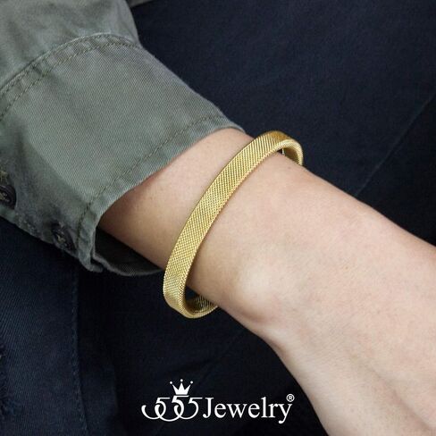 555Jewelry Unisex Stainless Steel Mesh Open Cuff Bangle Bracelet for Men & Women in Saudi Arabia