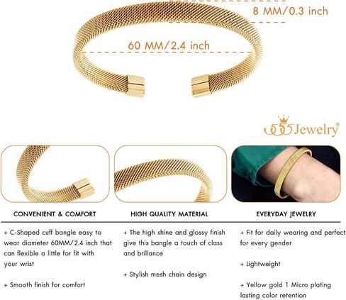 555Jewelry Unisex Stainless Steel Mesh Open Cuff Bangle Bracelet for Men & Women in Saudi Arabia
