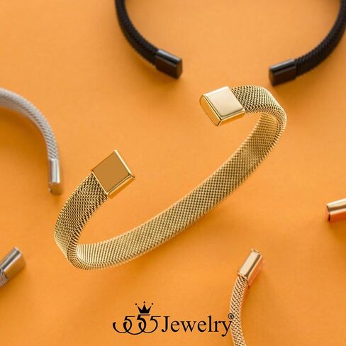 555Jewelry Unisex Stainless Steel Mesh Open Cuff Bangle Bracelet for Men & Women in Saudi Arabia