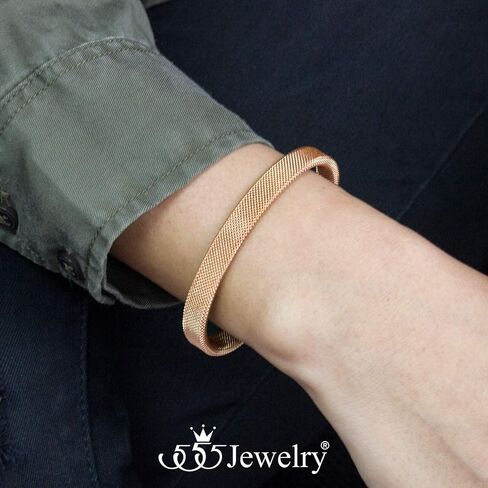 555Jewelry Unisex Stainless Steel Mesh Open Cuff Bangle Bracelet for Men & Women in Saudi Arabia
