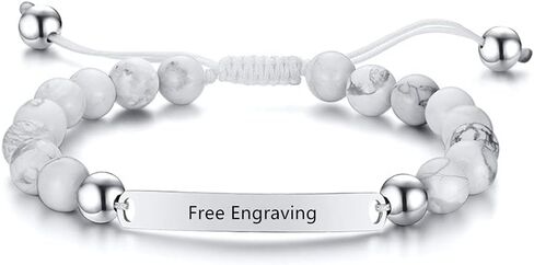 ZKXXJ Personalized Free Engraving Stainless Steel Bracelets for Men Women - Adjustable Matte Beaded Onyx Cuff Bracelet Text Customized Birthday Christmas Anniversary Jewelry Gift for Him Her in Saudi Arabia