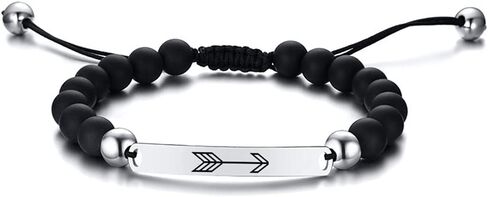 ZKXXJ Personalized Free Engraving Stainless Steel Bracelets for Men Women - Adjustable Matte Beaded Onyx Cuff Bracelet Text Customized Birthday Christmas Anniversary Jewelry Gift for Him Her in Saudi Arabia