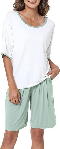 LazyCozy طقم بيجامة نسائي شورت برمودا بأكمام علوية مكون من قطعتين - فسكوز مصنوع من الخيزران in Kuwait