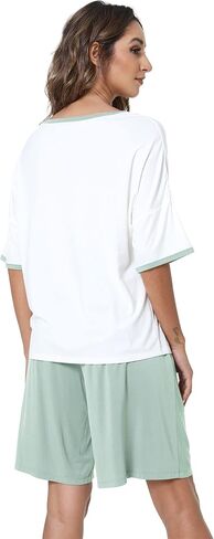 LazyCozy طقم بيجامة نسائي شورت برمودا بأكمام علوية مكون من قطعتين - فسكوز مصنوع من الخيزران in Kuwait