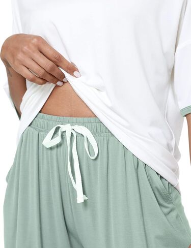 LazyCozy طقم بيجامة نسائي شورت برمودا بأكمام علوية مكون من قطعتين - فسكوز مصنوع من الخيزران in Kuwait