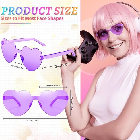 RTBOFY 2 Pack Heart Sunglasses, Heart Shaped Sunglasses with Transparent Candy Color for Party Favor……… in Saudi Arabia