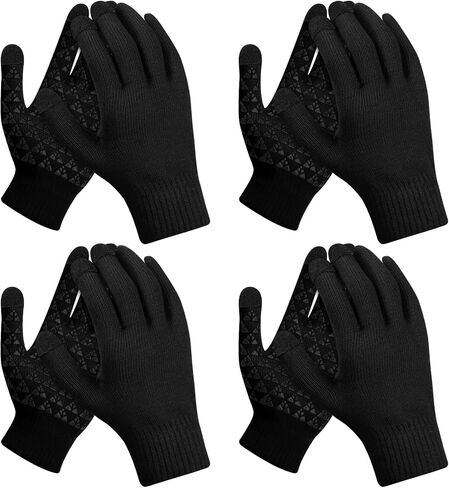 Liitrsh 4 Pairs Winter Gloves for Men Women, Anti-slip Knit Touchscreen Gloves, Full Fingers Gloves with Fleece Lined in Saudi Arabia