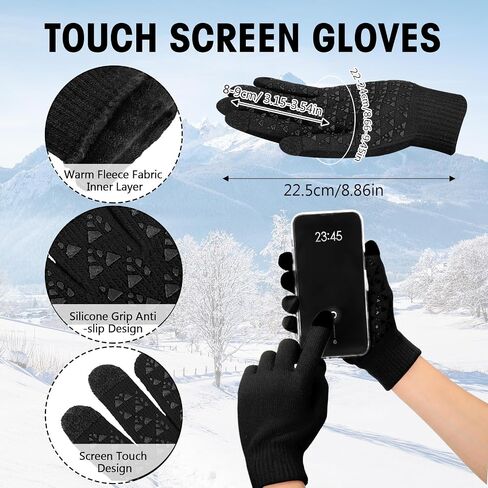 Liitrsh 4 Pairs Winter Gloves for Men Women, Anti-slip Knit Touchscreen Gloves, Full Fingers Gloves with Fleece Lined in Saudi Arabia