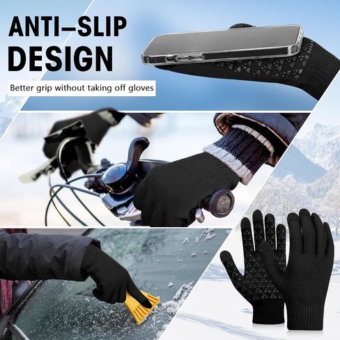 Liitrsh 4 Pairs Winter Gloves for Men Women, Anti-slip Knit Touchscreen Gloves, Full Fingers Gloves with Fleece Lined in Saudi Arabia