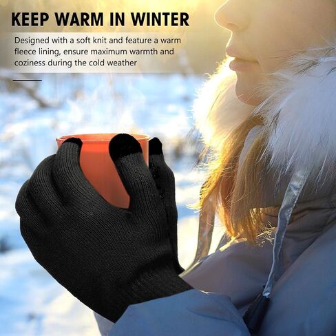 Liitrsh 4 Pairs Winter Gloves for Men Women, Anti-slip Knit Touchscreen Gloves, Full Fingers Gloves with Fleece Lined in Saudi Arabia