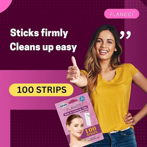 شريط مزدوج الجوانب للملابس، (عبوة من 100 قطعة) شريط ملابس تجميل للنساء، شريط ملابس وشريط للجسم للبشرة، شريط لاصق قوي طوال اليوم، شريط غير مرئي وشفاف لجميع ظلال البشرة in Kuwait
