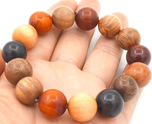 Thajaling Tibetan Bracelet Mala Buddhist Buddha Meditation 15mm Natural Wood Bead Men Elastic Prayer Bracelet in Saudi Arabia