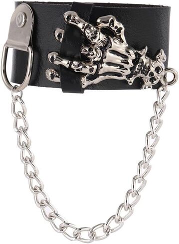 BaBakiak Gothic Leather Bracelet with Finger Bone, Punk Leather Wristband with Skull for Halloween Party, no gemstone in Kuwait