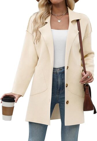 Kenaque 2023 سترة نسائية مفتوحة من الأمام متماسكة كم طويل سترات كبيرة الحجم معاطف شتوية مكتنزة مع جيوب in Kuwait