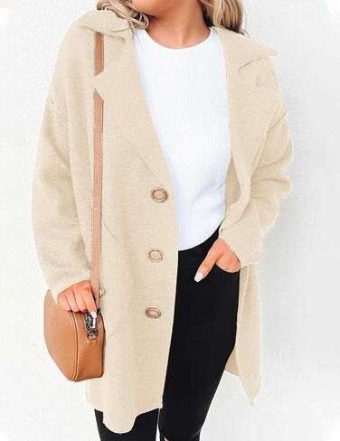 Kenaque 2023 سترة نسائية مفتوحة من الأمام متماسكة كم طويل سترات كبيرة الحجم معاطف شتوية مكتنزة مع جيوب in Kuwait