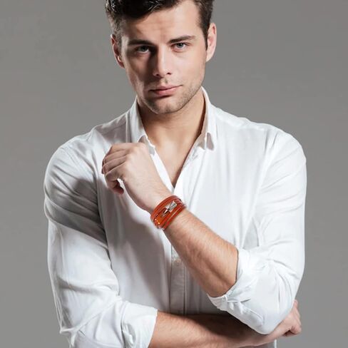 Long tantian Leather Bracelet for Men Teens Trendy Stuff Leather Wristbands with Stainless Steel Clasp Ethnic Tribal Elastic Bracelets Wristbands Leather Initial Bracelet Jewelry Gifts for Men Boys in Saudi Arabia