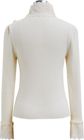 CHICWISH Women Bowknot Long Sleeve Knit Top Embroidered Eyelet Elegant Ribbed Pullover Tops Jumper in Saudi Arabia