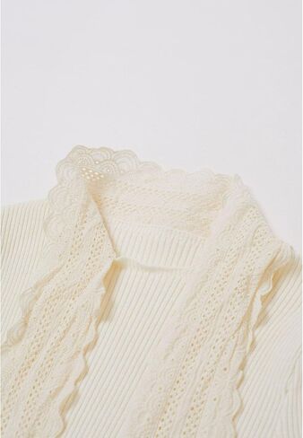 CHICWISH Women Bowknot Long Sleeve Knit Top Embroidered Eyelet Elegant Ribbed Pullover Tops Jumper in Saudi Arabia