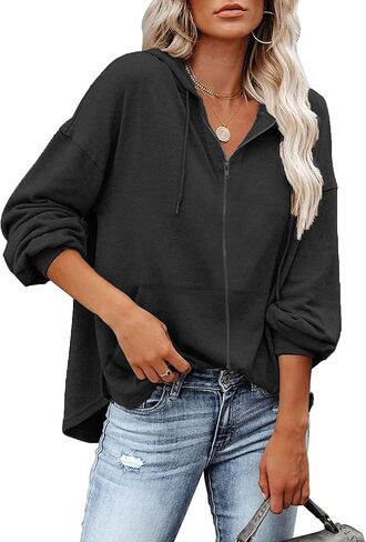 سترات نسائية بقلنسوة بأكمام طويلة من Hunt سترات كاجوال خفيفة الوزن وسترات بغطاء للرأس مع جيوب in Kuwait