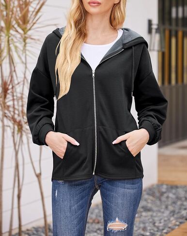 سترات نسائية بقلنسوة بأكمام طويلة من Hunt سترات كاجوال خفيفة الوزن وسترات بغطاء للرأس مع جيوب in Kuwait