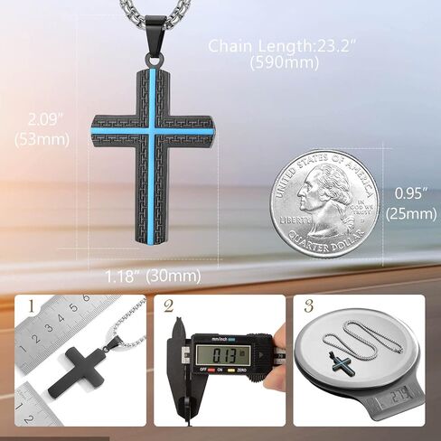 Zillaly Men's Stainless Steel Cross Necklace with Black and Blue Pendant for Boys Birthday Gift for Husband Father Boyfriend Son in Saudi Arabia