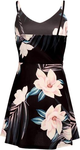 CASURESS Womens Dresses V Neck Mini Floral Spaghetti Strap Tie Knot Front Flowy Pleated Swing Dress in Kuwait