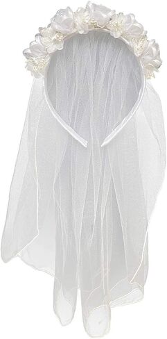 Swea Pea % Lili 18" Veil on Headband w/Flowers, Rhinestones, Pearl Accents H-T43 (White), Medium in Saudi Arabia