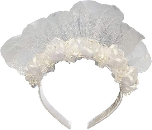 Swea Pea % Lili 18" Veil on Headband w/Flowers, Rhinestones, Pearl Accents H-T43 (White), Medium in Saudi Arabia