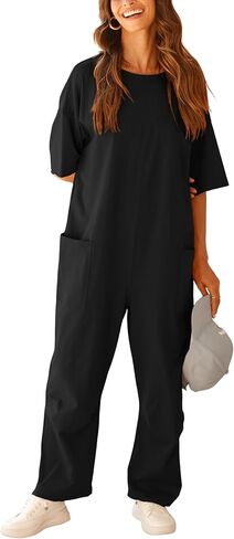 لينتا جمبسوت كاجوال للنساء من قطعة واحدة قابلة للتمدد من قطعة واحدة باكمام قصيرة ورقبة على شكل حرف V مع جيوب in Kuwait