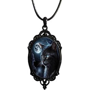قلادة BaBakiak Cat Moon Cameo، قلادة معلقة من زجاج Cat Lake in Kuwait