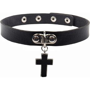 Olbye Cross Choker Necklace Prayer Black Leather Collar Necklace Punk PU Short Necklace Jewelry Gothic Link Necklaces for Women and Girls