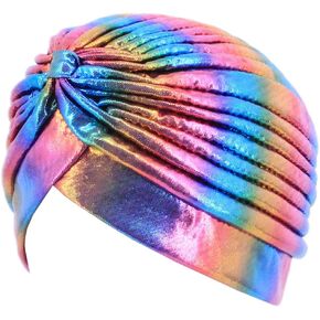 Surkat Unisex Metallic Arab India Pleated Turban Headwrap Swami Hat Costume Hat Chemo Cap