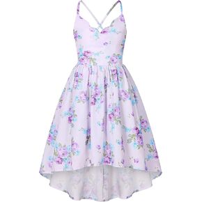 binboll Girls Dress Casual Clothes Above Knee Floral Printed Dresses Backless Summer Dresses in Kuwait
