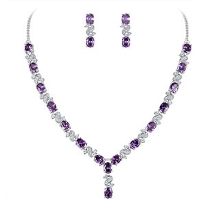 EleQueen Women's Silver-tone Cubic Zirconia Oval Shape Leaf Necklace Earrings Set For Brides And Weddings
