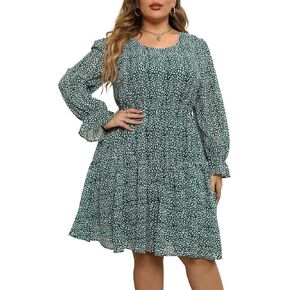 Nemidor Womens Casual Plus Size Long Lantern Sleeve Boho Chiffon Print Midi Skater Dress NEM320 in Saudi Arabia
