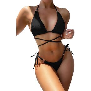 Women Sexy Rope Around Bikini Sets Two Piece Swimsuit Fashion Metal Ring Bathing Suit Swim Wear