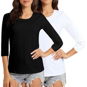 VIIOO Women's Basic 3/4 Sleeve Crew Neck T-Shirt Casual Solid Slim Cotton Top