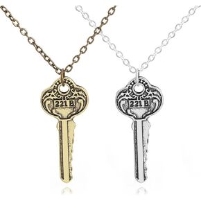 2 قطعة واحدة من مجموعة شارلوك بسلعتين 221B بيكر ستريت سلتس فضي وبرونز مطلي شيرلوك شقة مفتاح قلادة للمشجعين in Kuwait