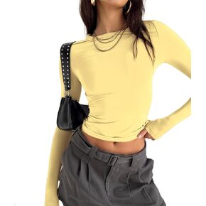 تي شيرت نسائي أساسي بأكمام طويلة وياقة دائرية تي شيرت ضيق مناسب للخروج ملابس علوية للفتيات المراهقات ملابس جمالية ملابس خروج in Kuwait