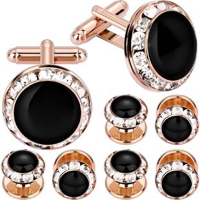 HAWSON Crystal Cuff Links and Studs Set for Mens Tuxedo Shrit Wedding Accessories