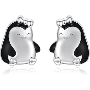 925 Sterling Silver Penguin Earrings Hypoallergenic Cute Animals Stud Earrings Jewelry Gift for Women Girls Teens