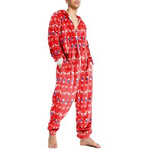 Ekouaer الرجال قطعة واحدة بيجامة عيد الميلاد الصوف نيسيي بيجامة زيبر بذلة مع جيوب S-XXL in Kuwait